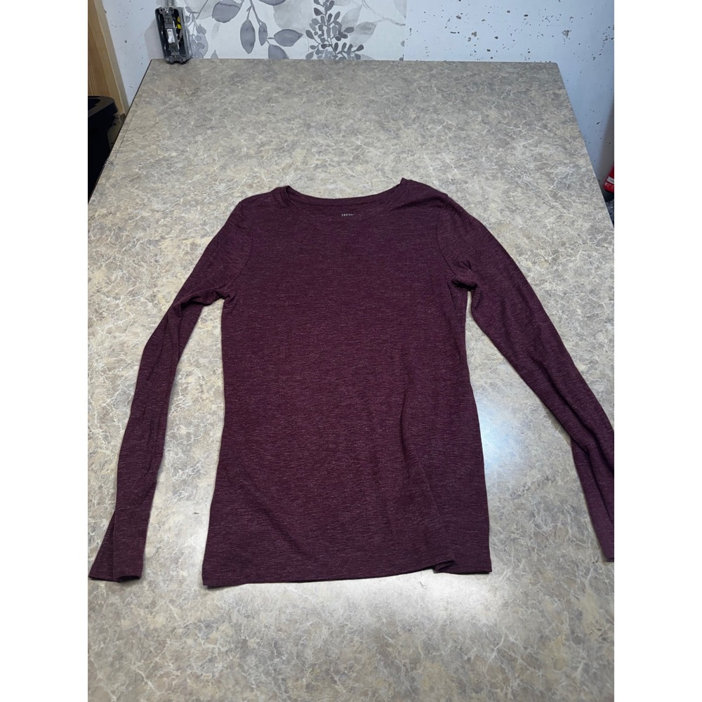 Merona The Ultimate Tee Womens Medium Burgundy Heather Long Sleeve Crewneck Top